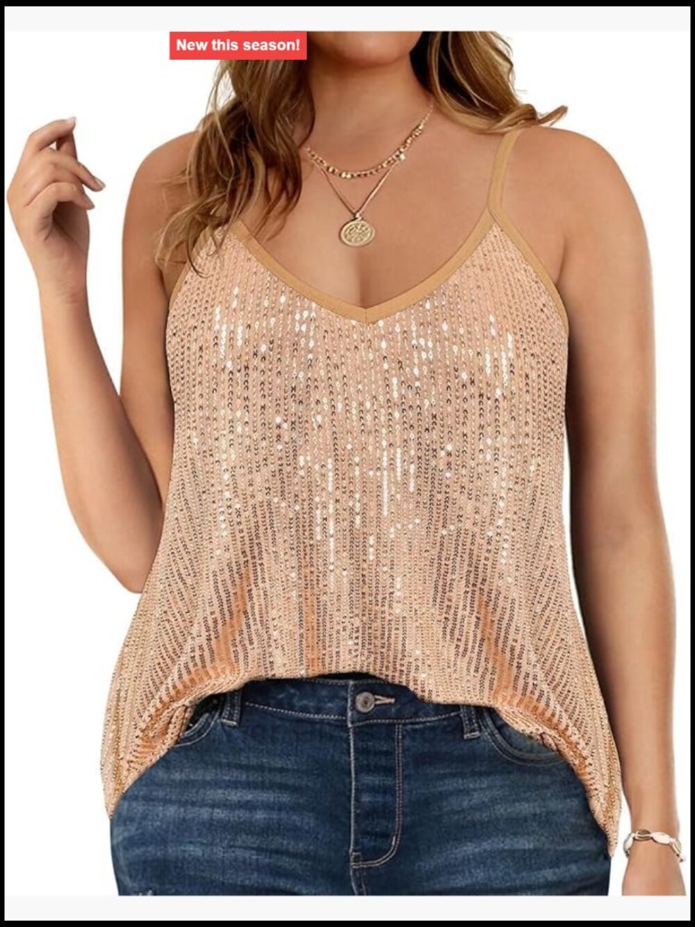 Plus Size Sequin Tank Top Women V Neck Strappy Sparkle Party Sleeveless Glitter
